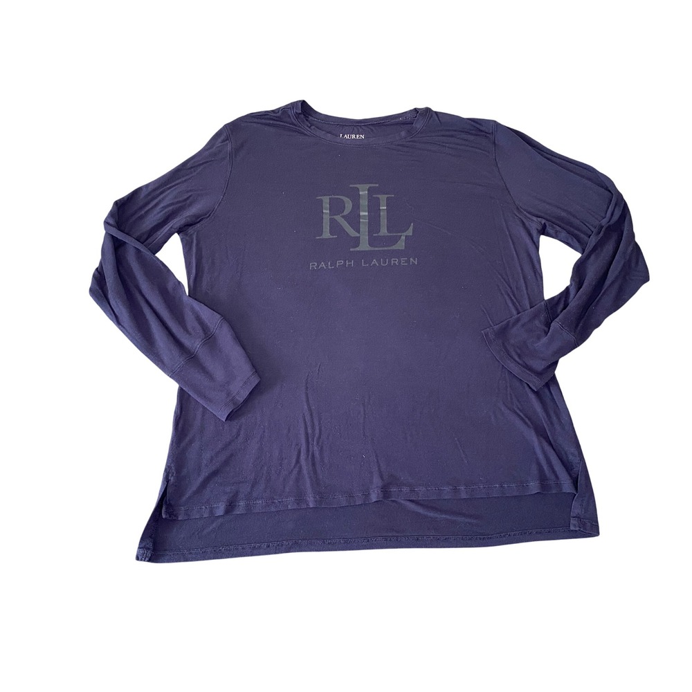 Lauren Ralph Lauren Navy Blue RL Logo Long Sleeve Top Thumbhole Cuffs XL